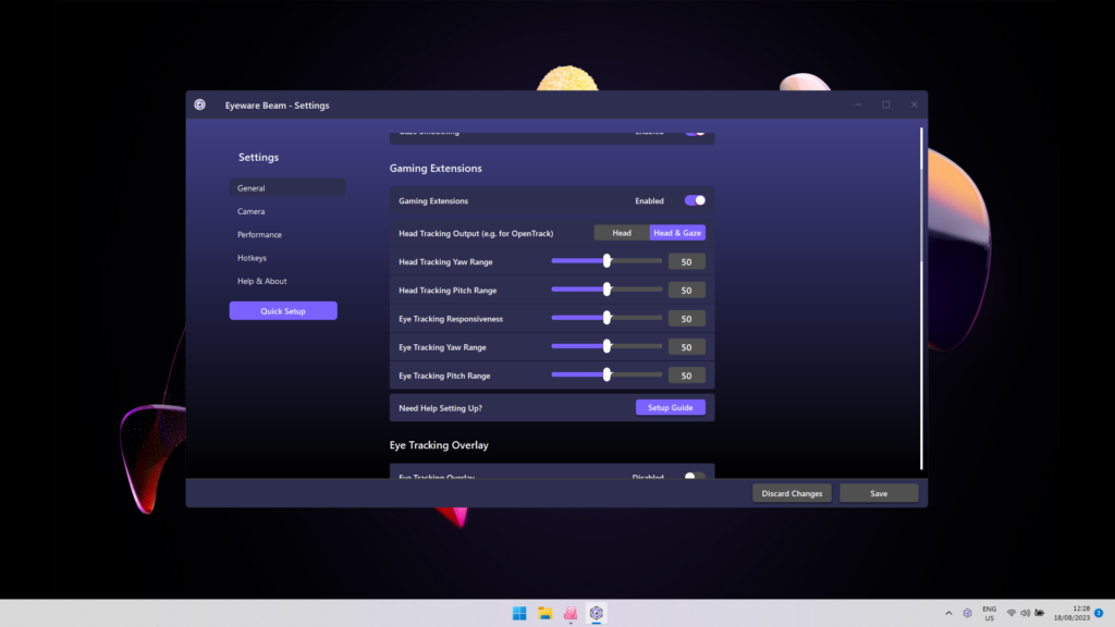 Beam settings: Gaming Extensions