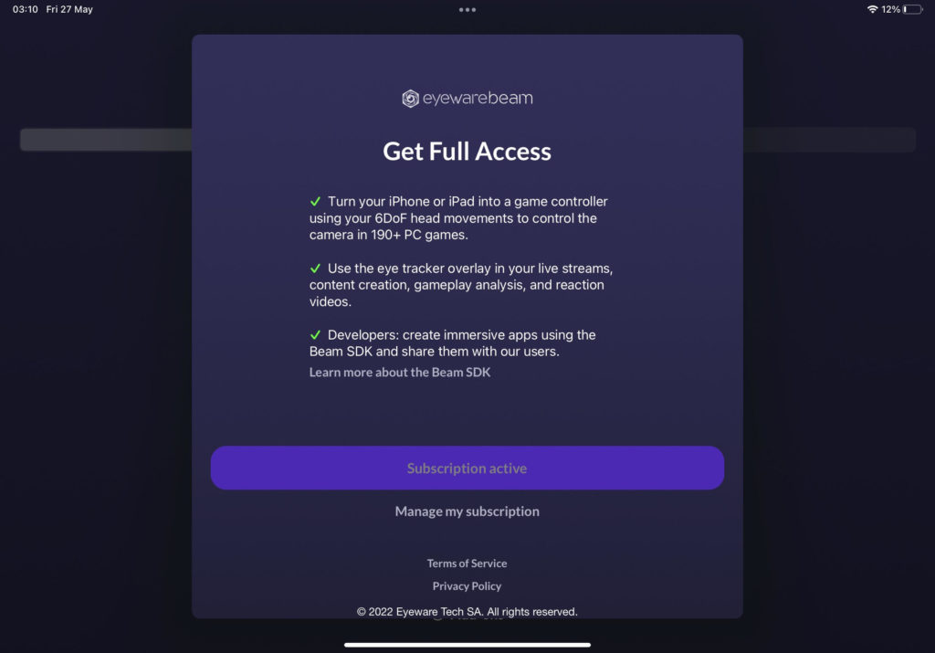 Subscription screen in the iOS app