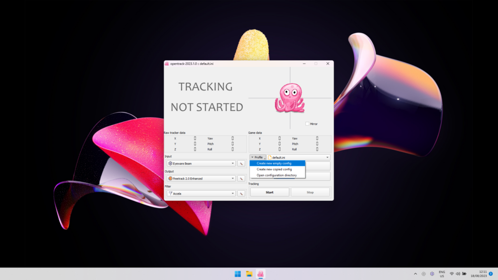 OpenTrack Create new empty config