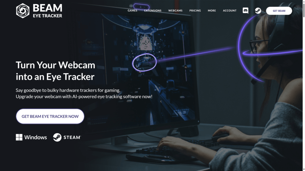 Beam Eye Tracker - Homepage Screenshot