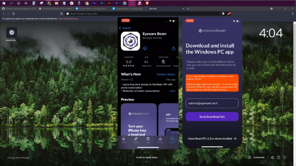 iOS app download and PC installer link screen