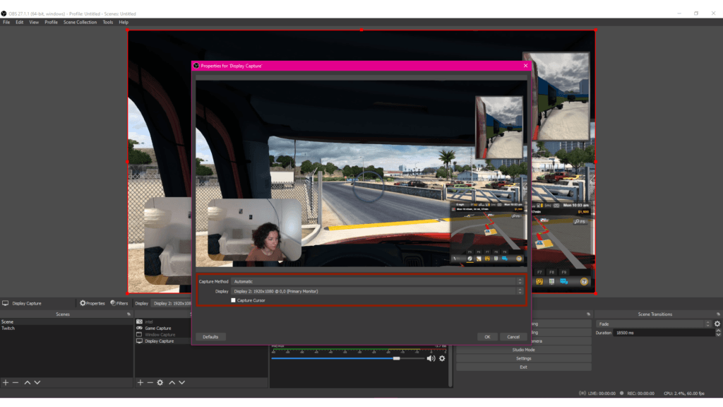 OBS Studio: add a Display Capture