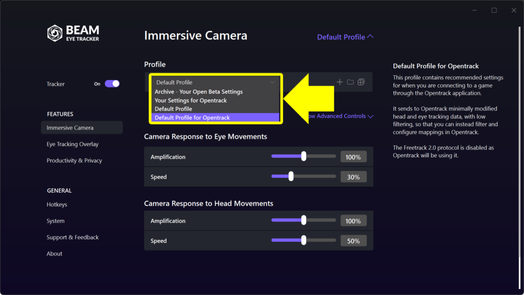 Immersive Camera - Default Profile for Opentrack