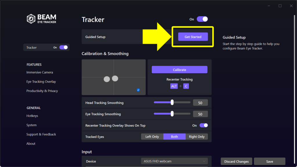 Beam Eye Tracker Guided Setup
