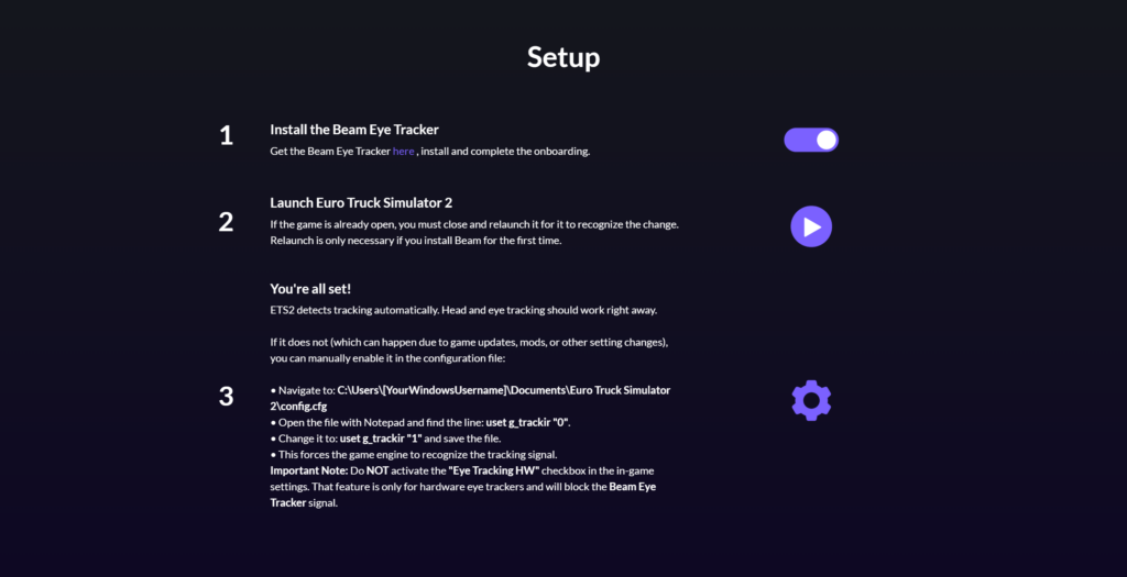 Game Setup Guide - Example - ETS2