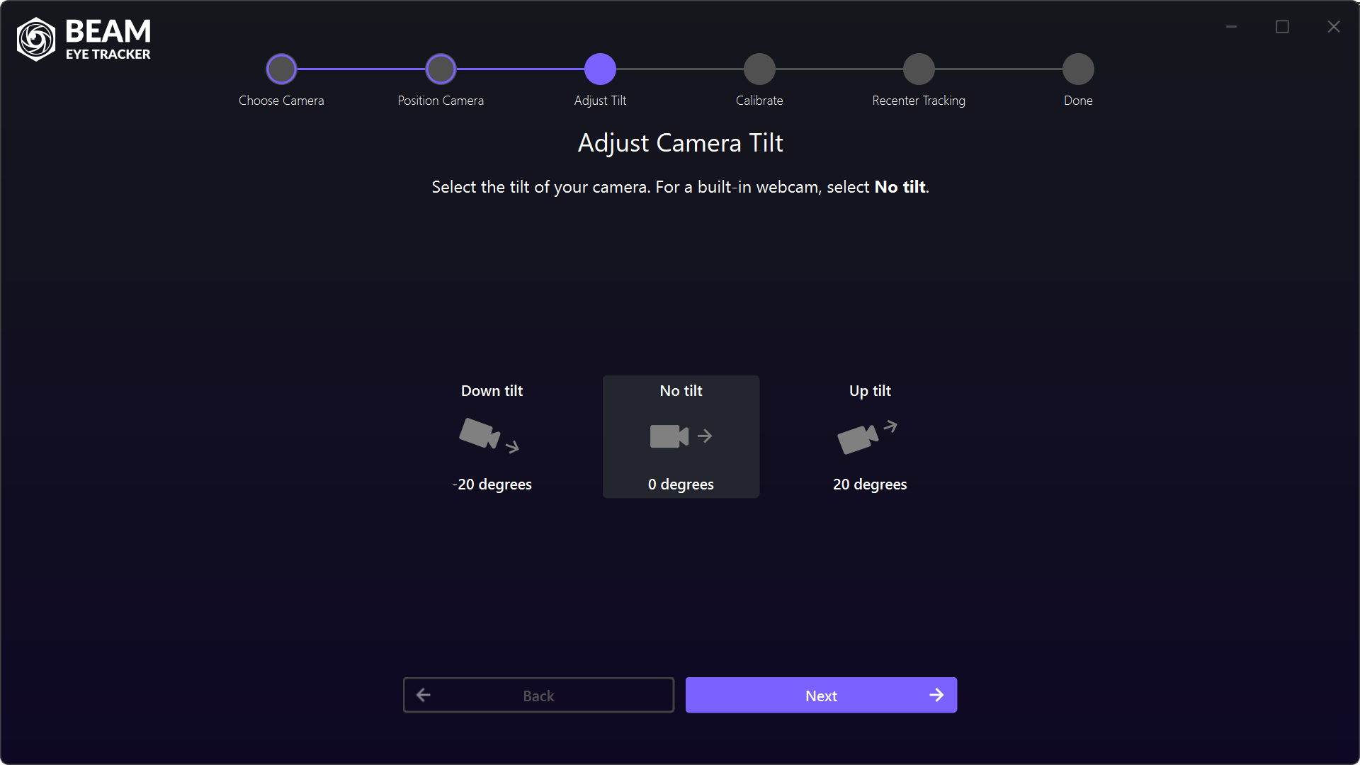 Beam Guided Setup: Adjust Camera Tilt