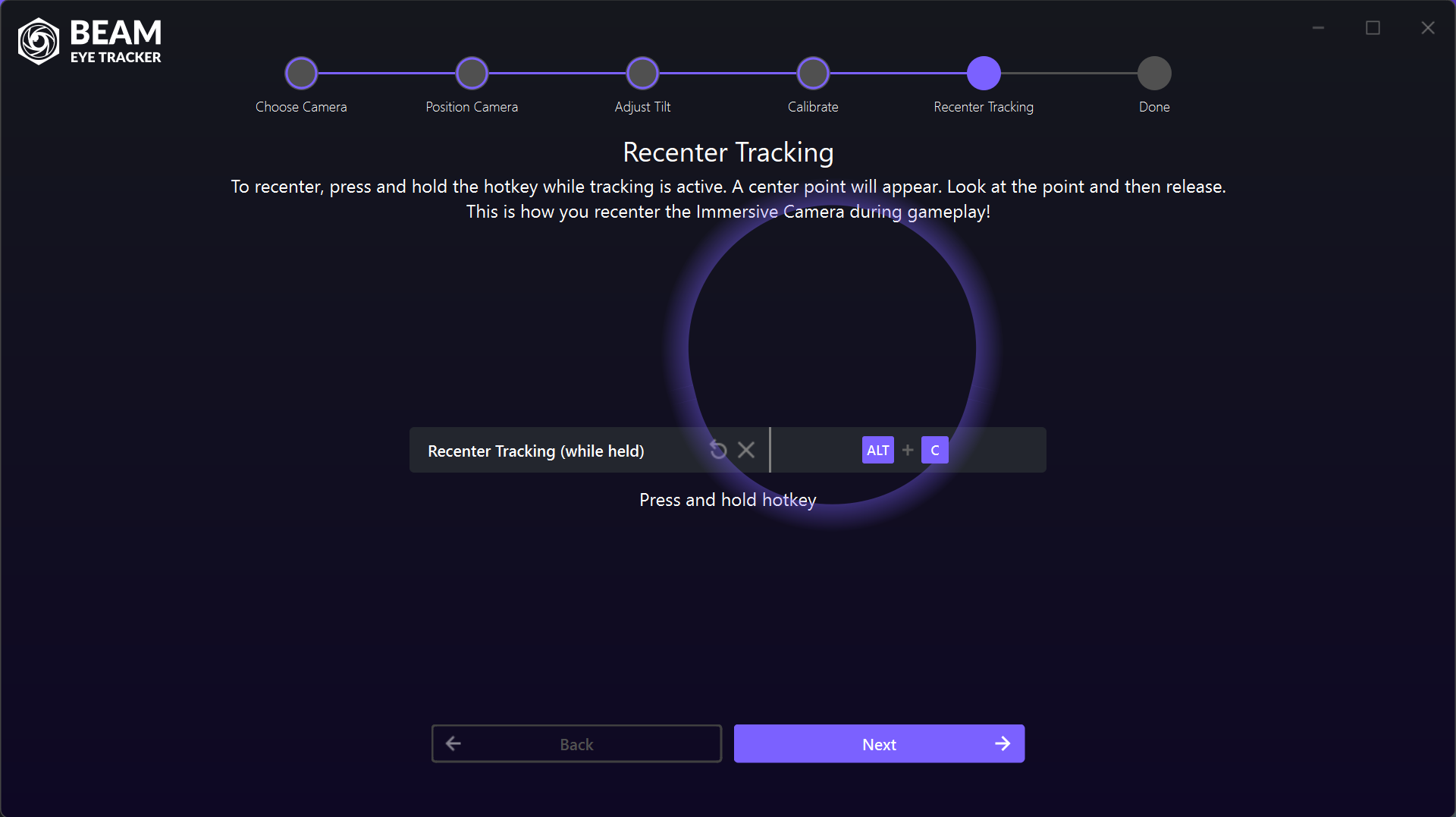 Beam Guided Setup: Recenter Tracking