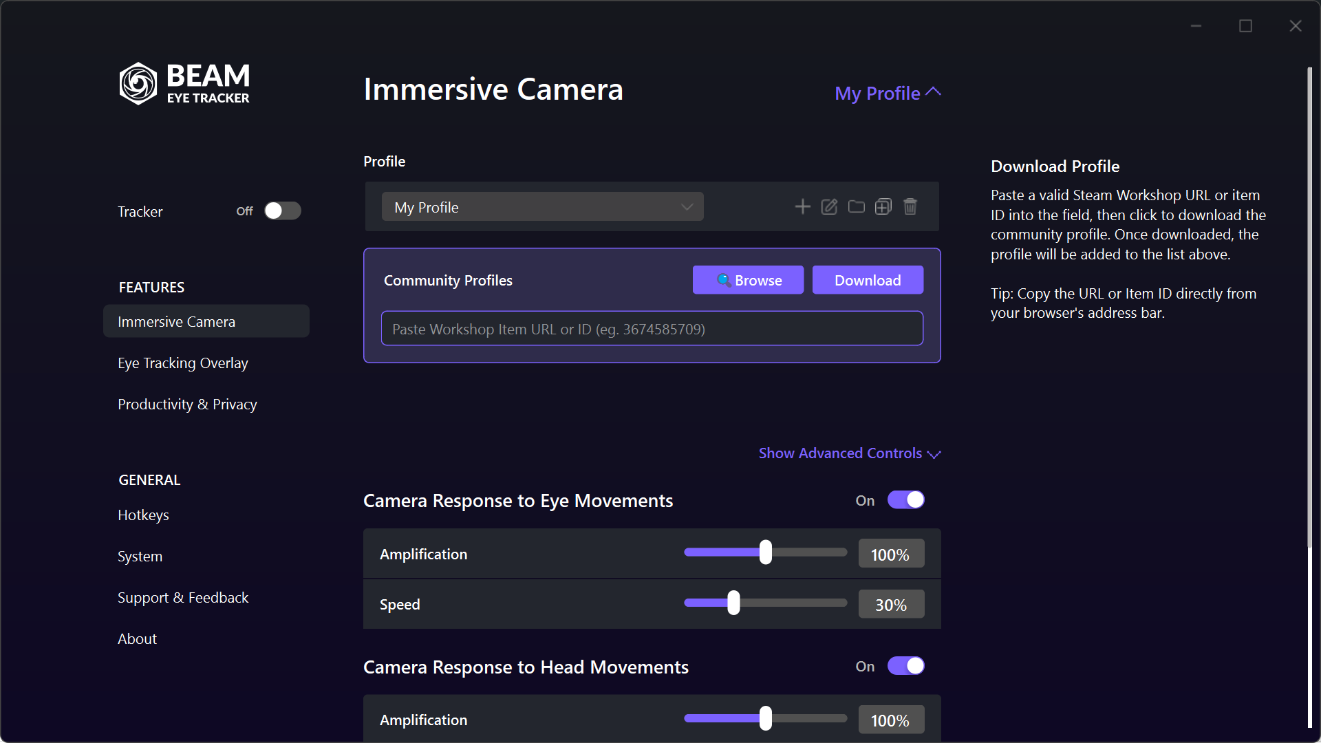 Immersive Camera: Download Community Profile on Standalone